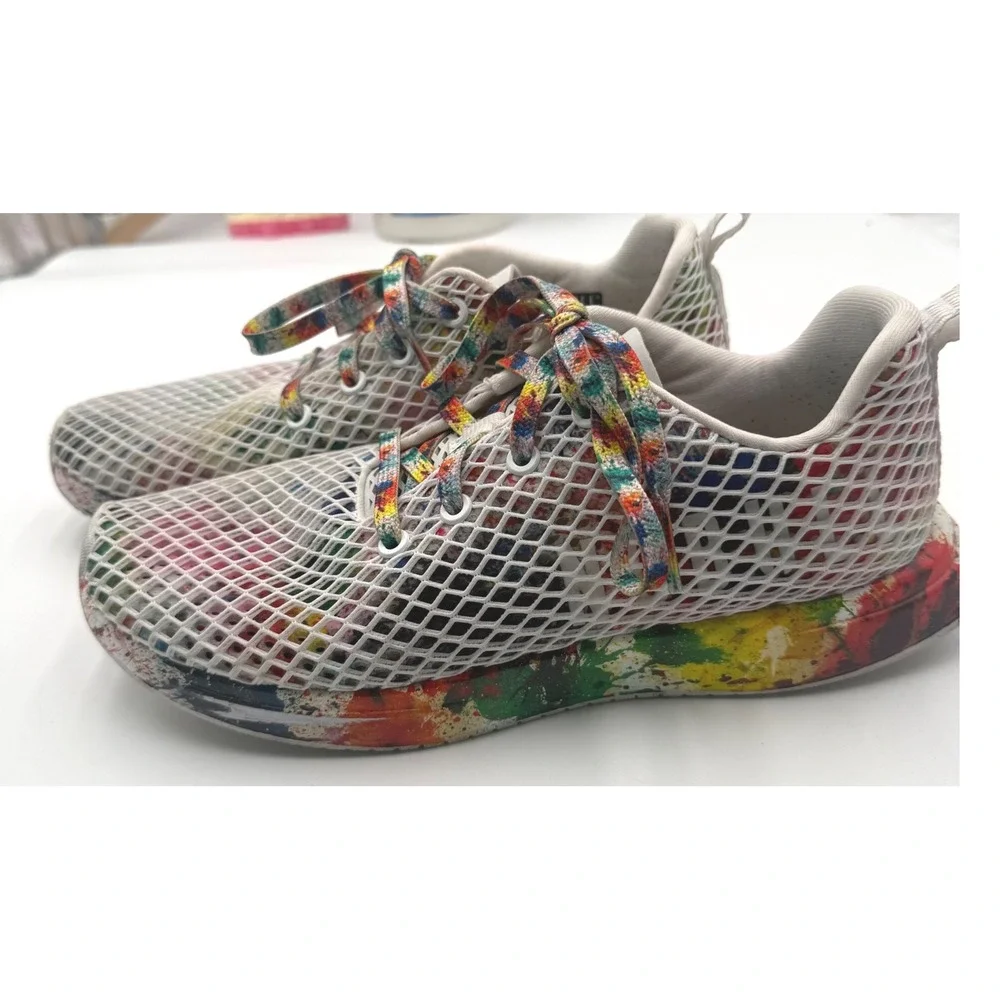 NOBULL All Pride Mesh Runner White Paint Splatter Trainer Shoes Men's 8.5 W10